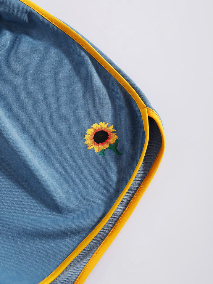 Blue Contrast Hem Printed Shorts