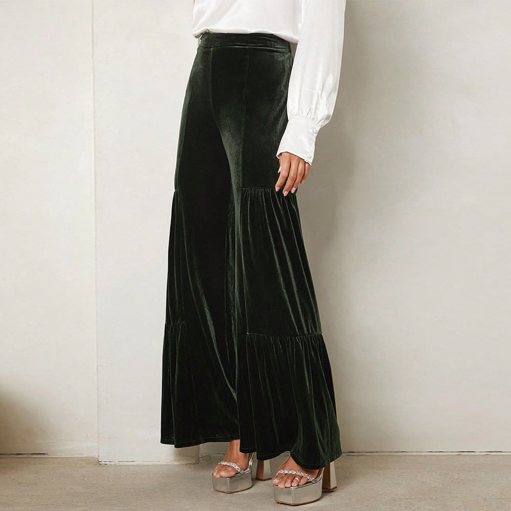 Olive Velour Tiered Pant
