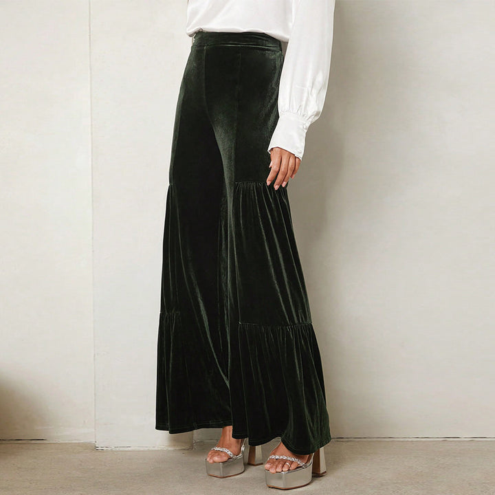 Olive Velour Tiered Pant