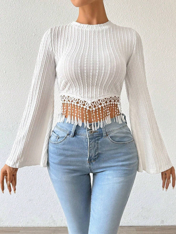 White Off Shoulder Bell Sleeve Asymmetrical Top