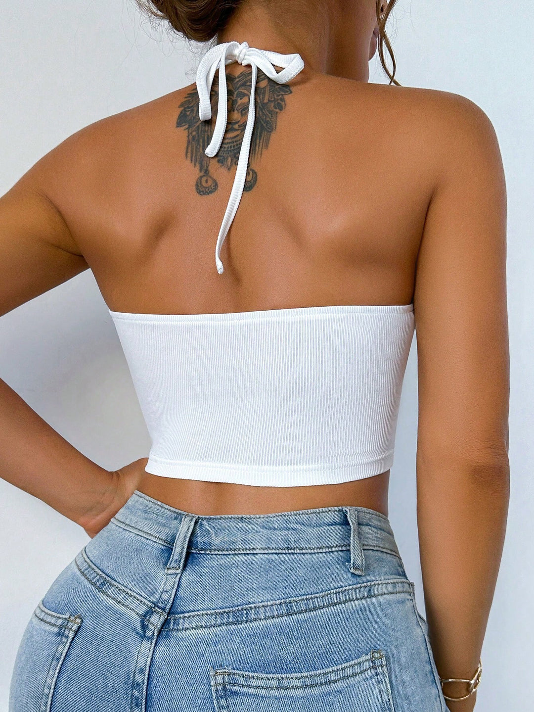 White Halter Neck Back Tie-Up Top