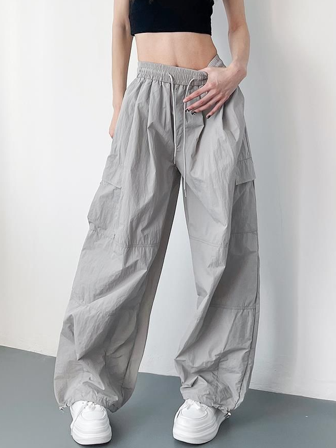 Grey Pin Tucked Baggy Joggers