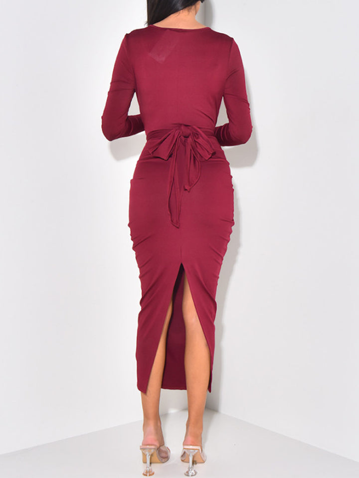 Red Full Sleeve Front Wrap Dress