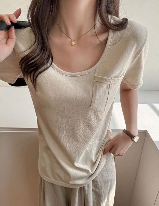 Cream Scoop Neck Relaxed Fit T-Shirt