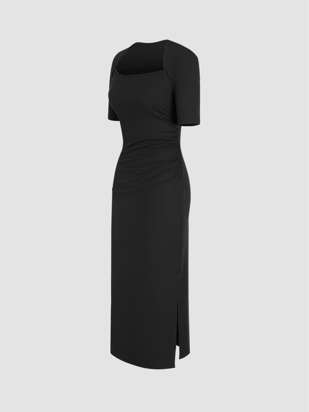 Black Square Neck Overlay Detail Dress