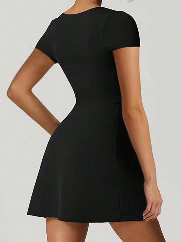 Black Square Neck Slit Dress