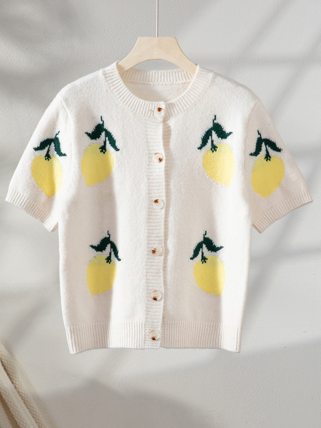 Cream Short Sleeves Printed Button Down Cardigan