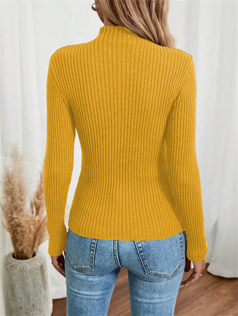 Yellow Full Sleeve Button Trim Fitted Sweaters