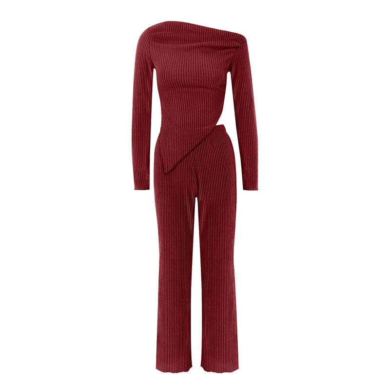 Wine Off-Shoulder Top And Pant Co-Ord Set