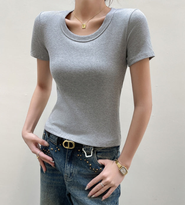 Grey Round Neck Relaxed Fit T-Shirt