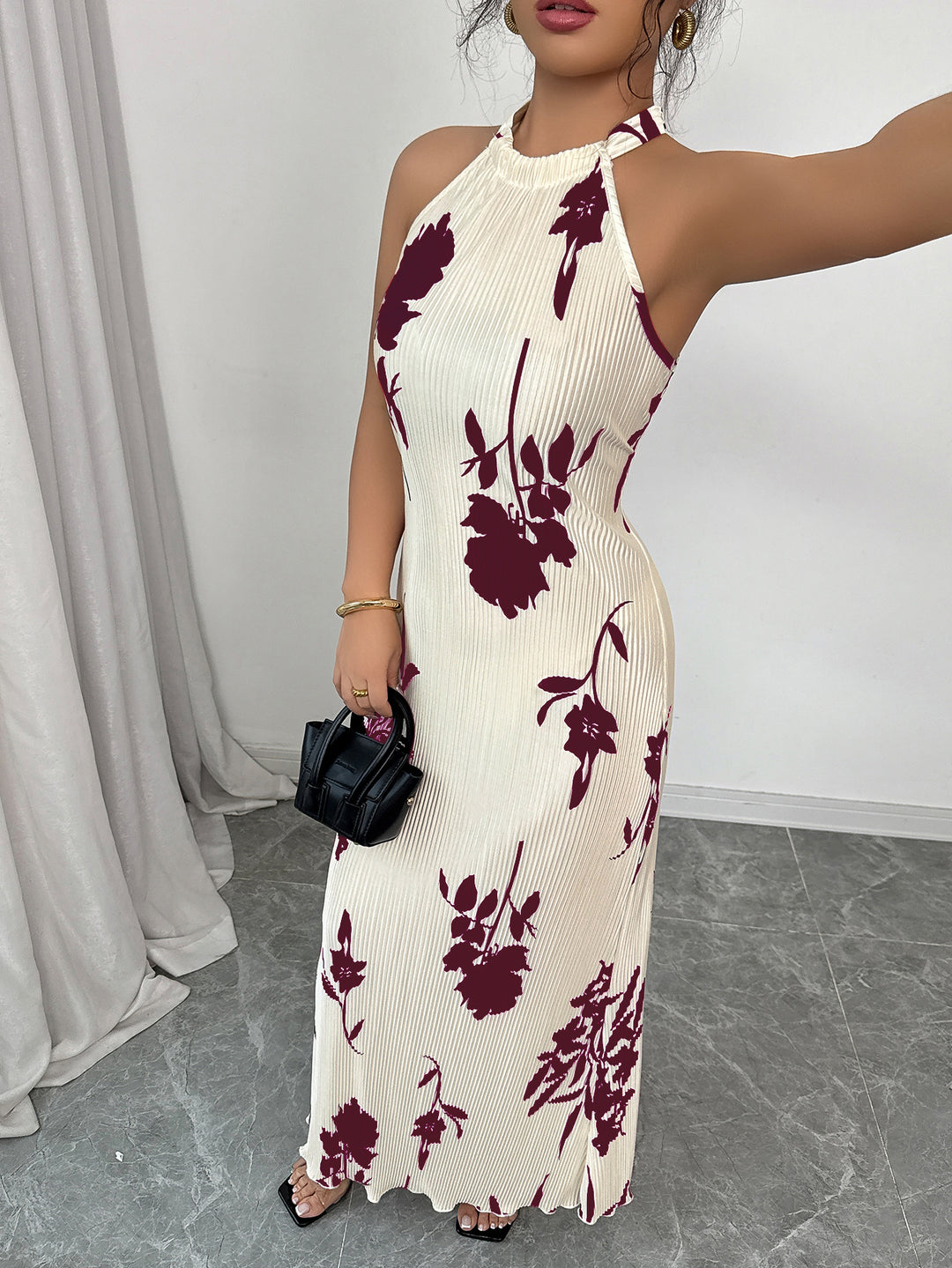 White Halter Neck Maxi Dress