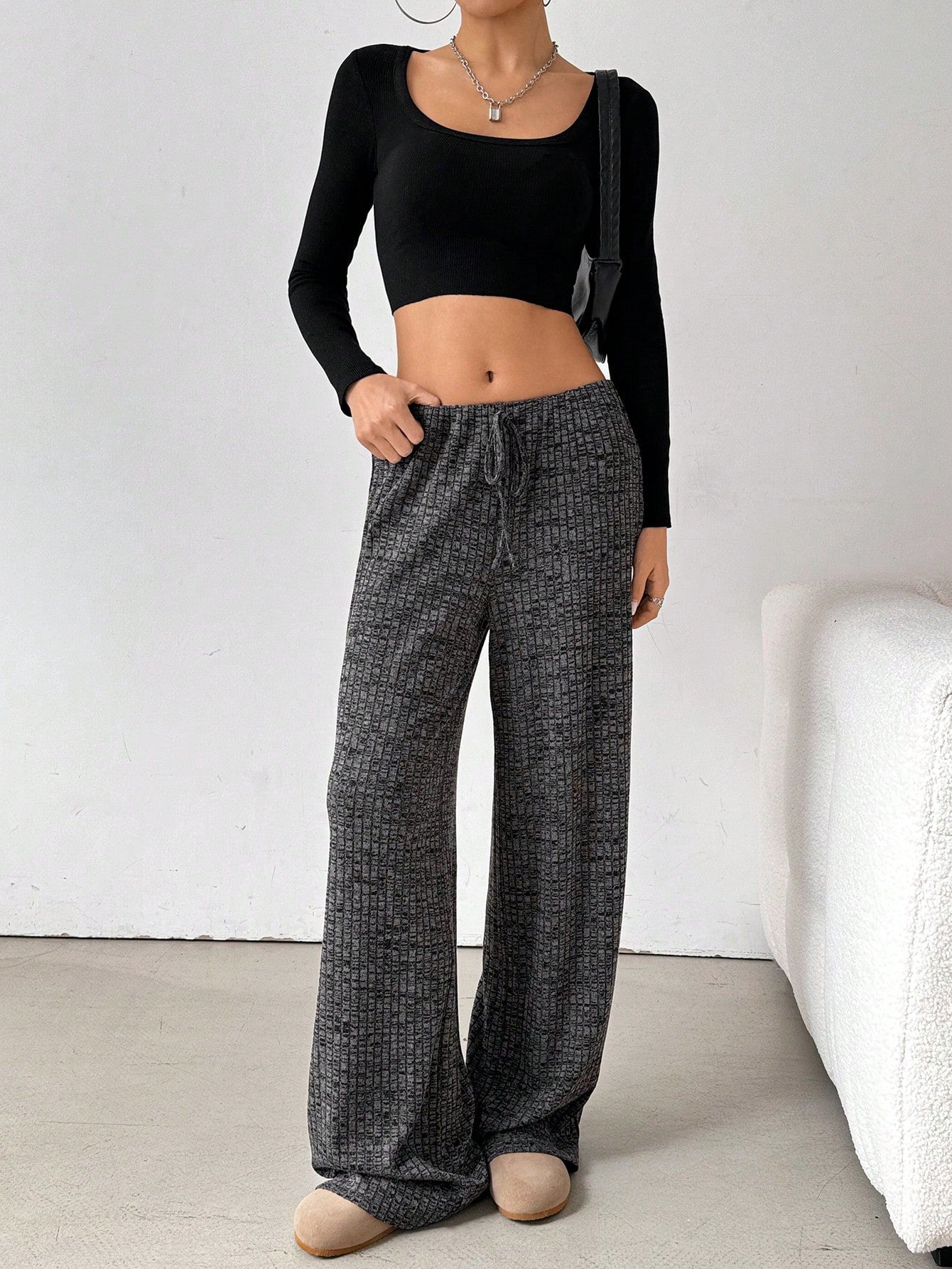 Black Striped Straight Fit Pant