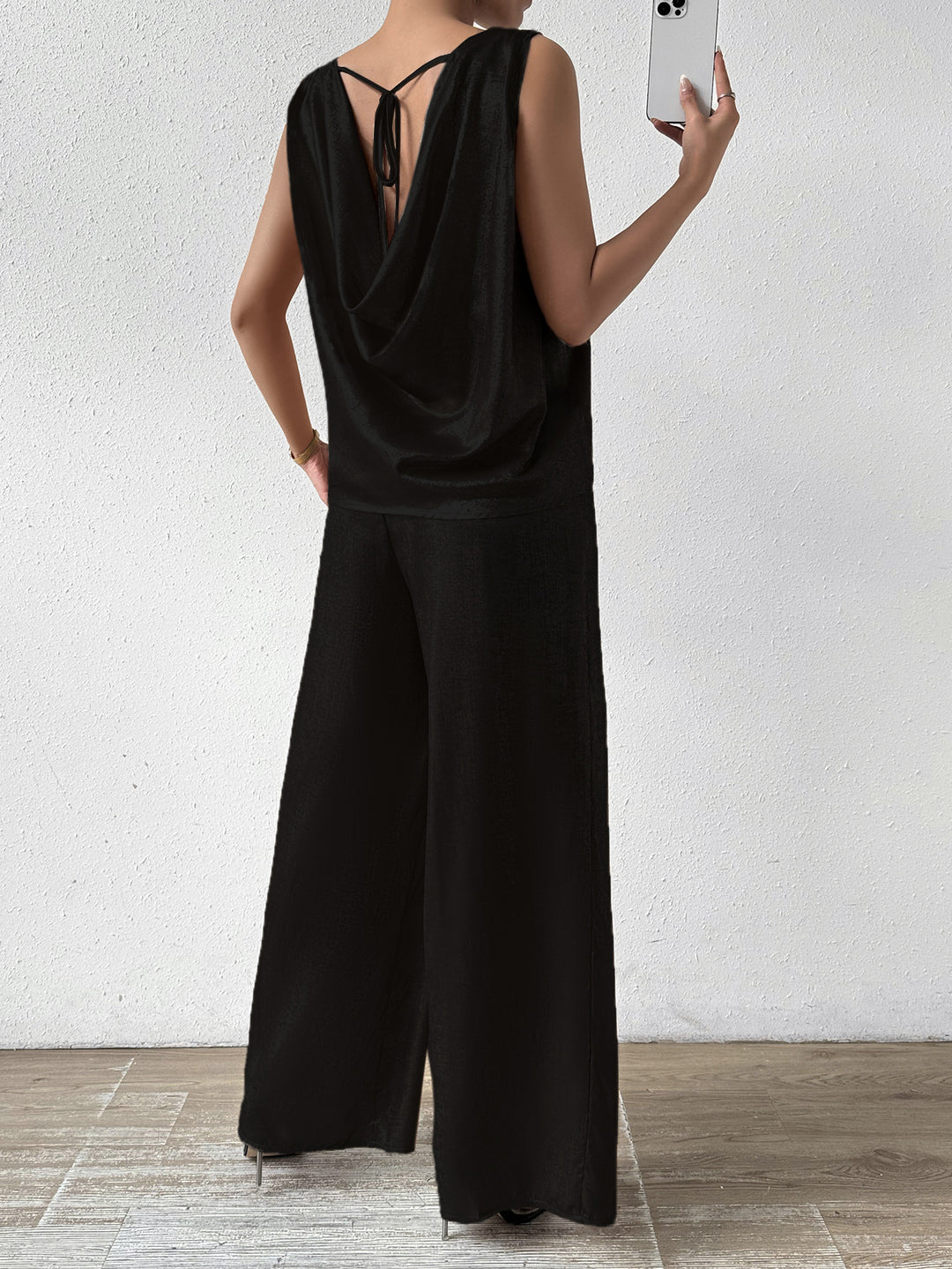 Black Sleeveless Back Cowl Jumpsuit