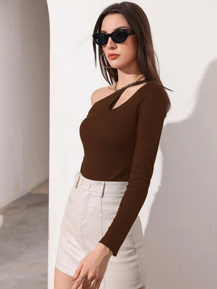 Brown Off-Shoulder Cut Out Sleeve Top