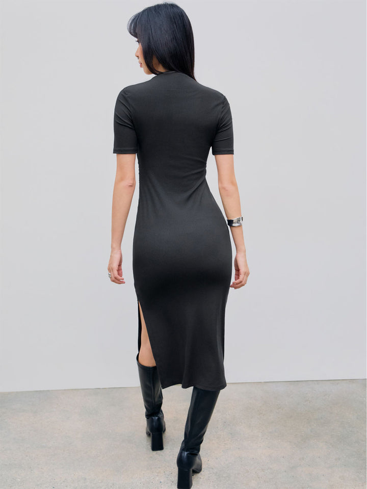 Black Square Neck Overlay Detail Dress