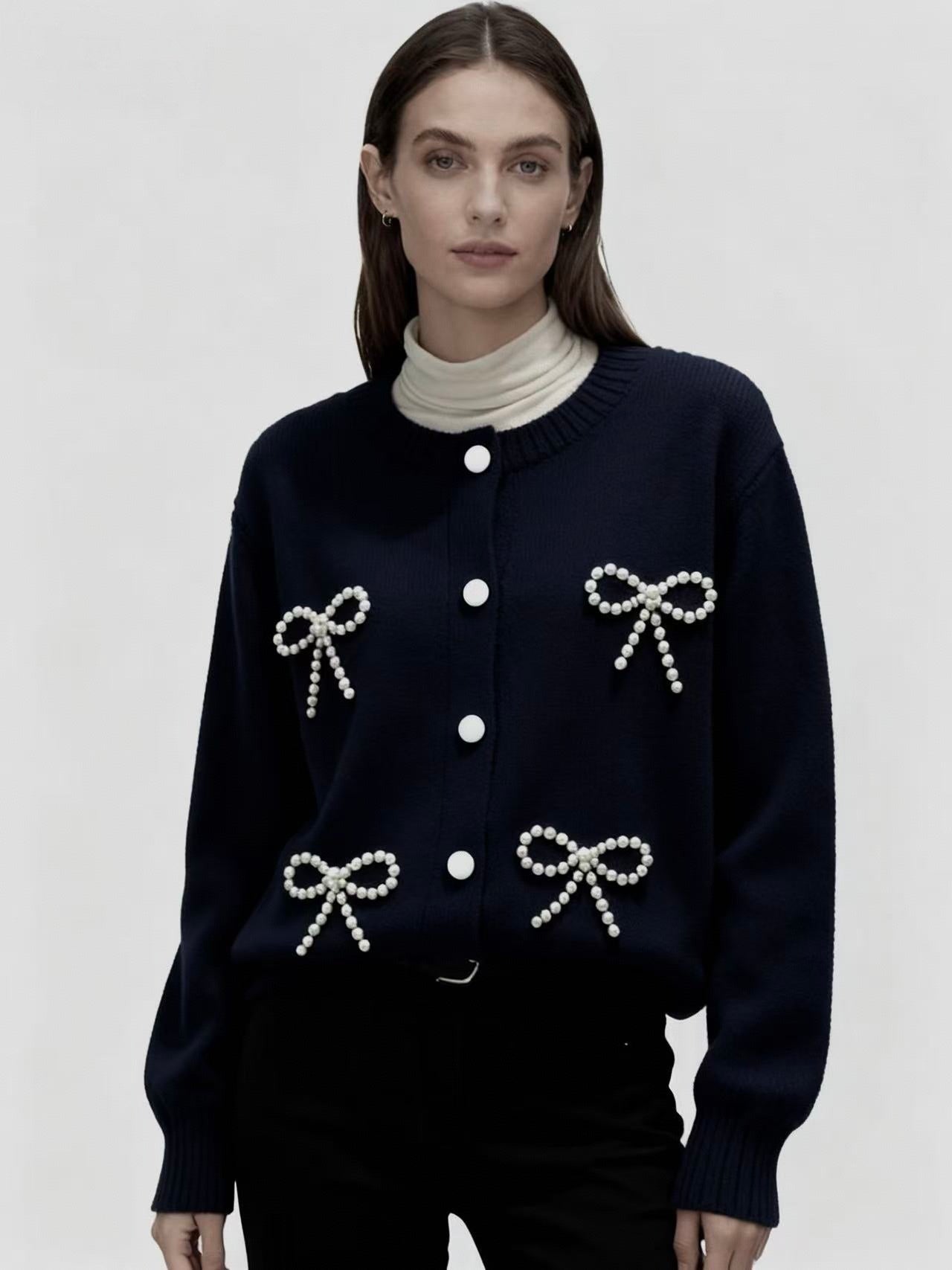 Black Full Sleeve Front Buttoned Embellished Cardigan