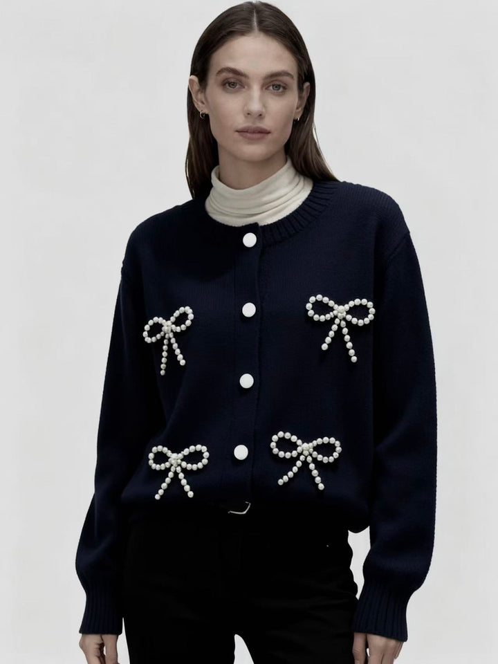 Black Full Sleeve Front Buttoned Embellished Cardigan