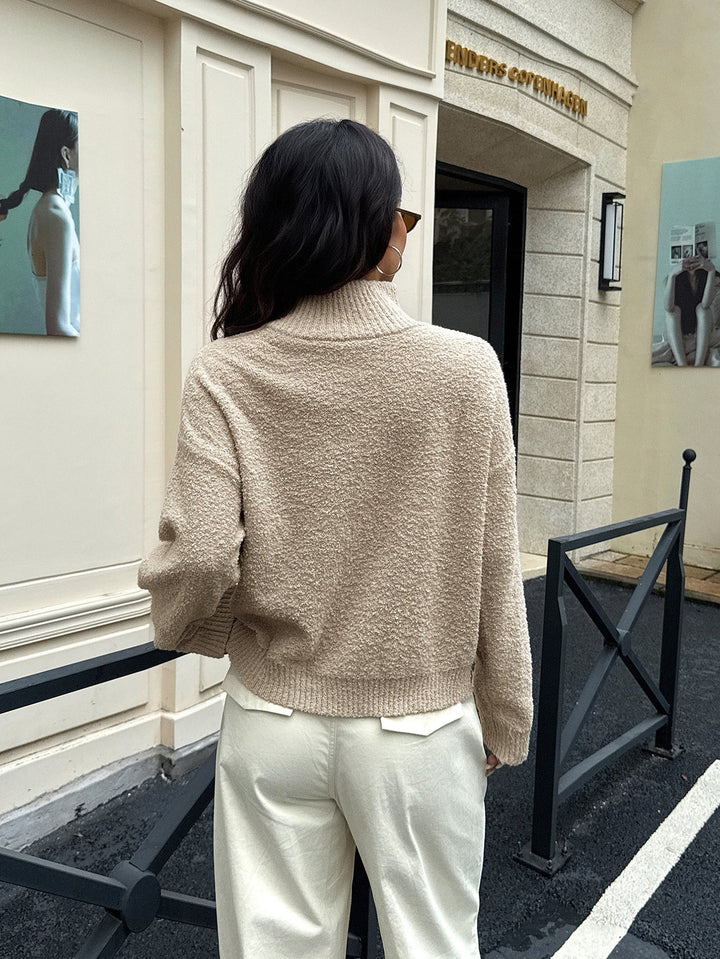 Beige Full Sleeve Mock Neck Sweatshirt