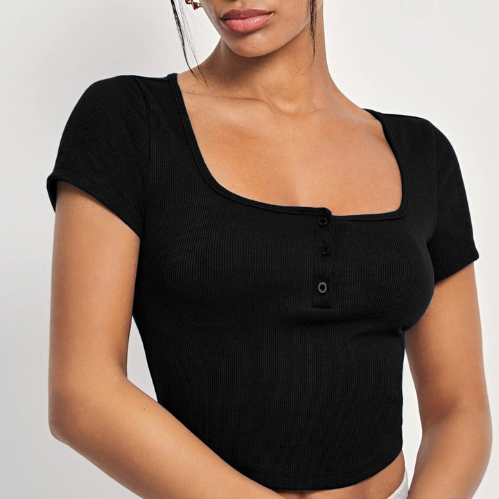 Black Short Sleeve Round Neck Top