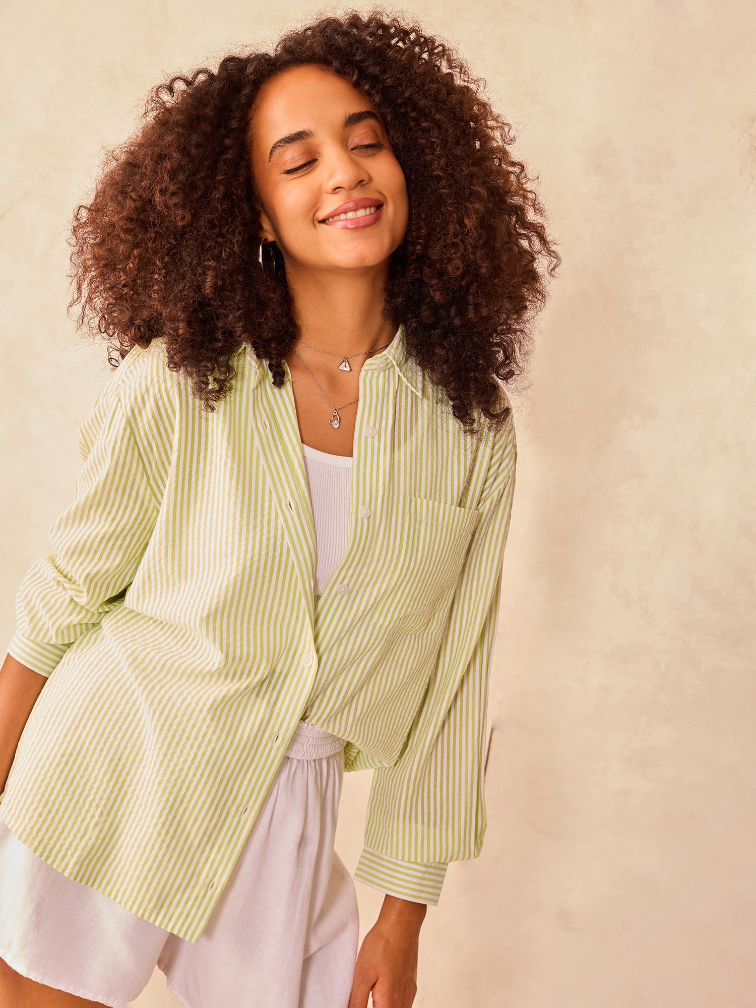 Green Oversized  Stripe Shirt