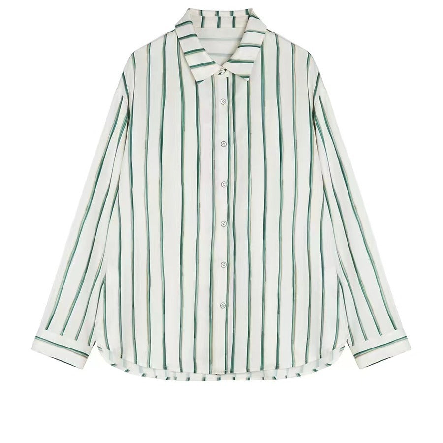 White with Green Striped Button Down Shirt