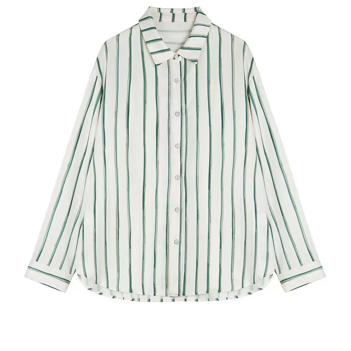 White with Green Striped Button Down Shirt