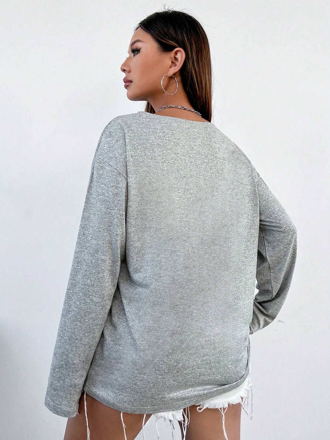 Grey V-Neck  Oversized Sweatshirt