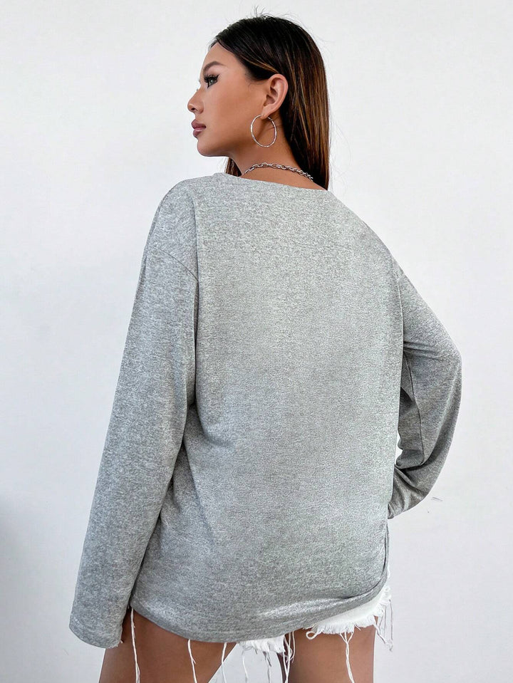 Grey V-Neck  Oversized Sweatshirt
