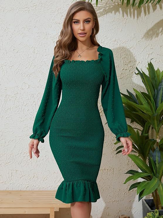 Green Fish Tail Solid Dress