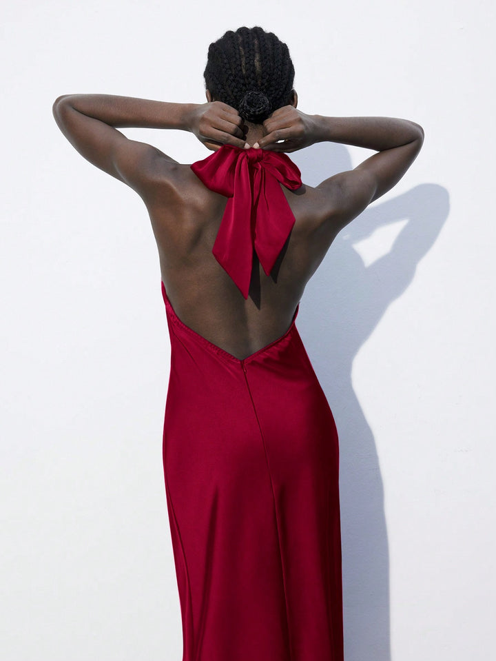 Red Halterneck Midi Dress
