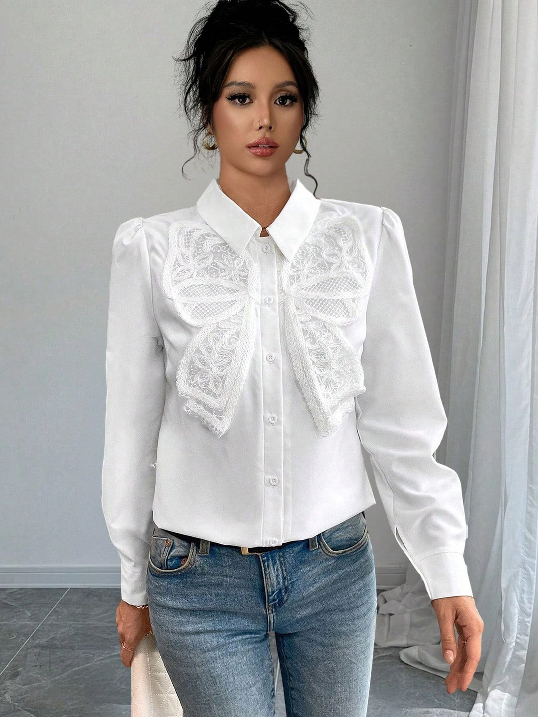 White Butterfly Highlight Full Sleeves Shirt