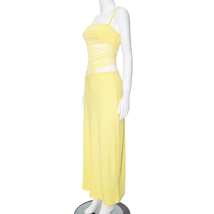 Yellow Strappy Cut Out Mesh Dress