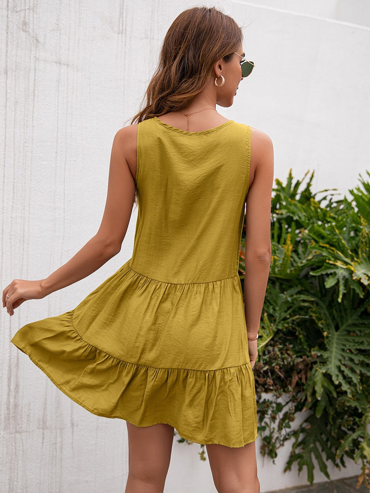Yellow Boho Mini Tiered Dress