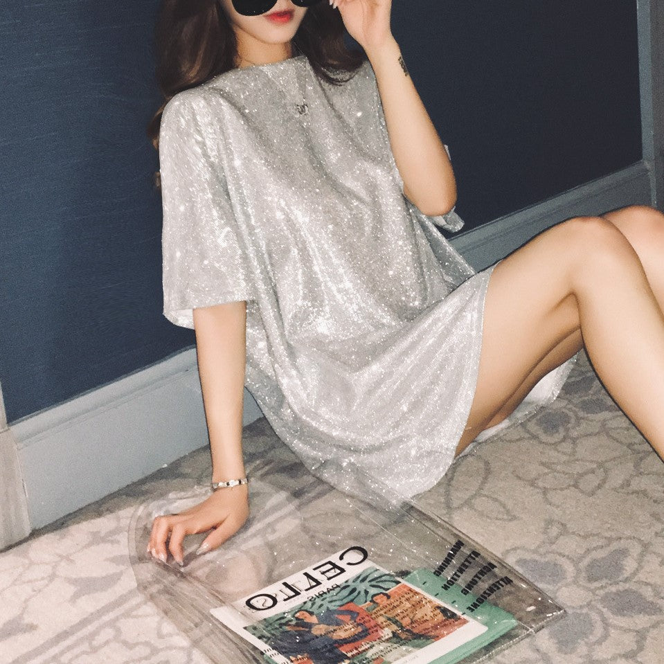 Silver Oversized Shimmer Top