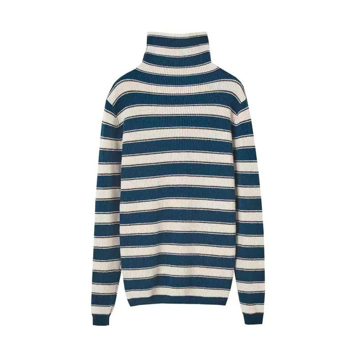 Blue Striped Turtle Neck Top