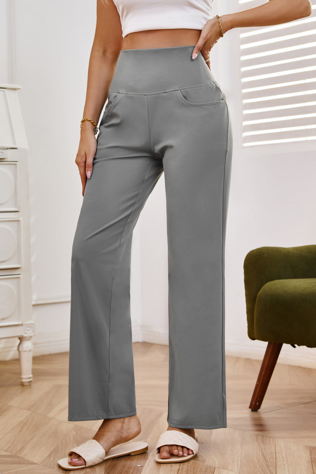 Grey Elasticated Wide Leg Pants