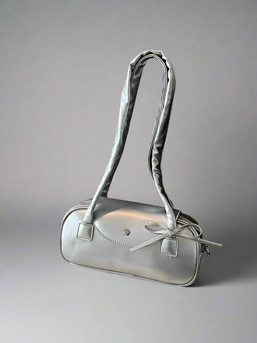 Silver Sleek Bow Handbag