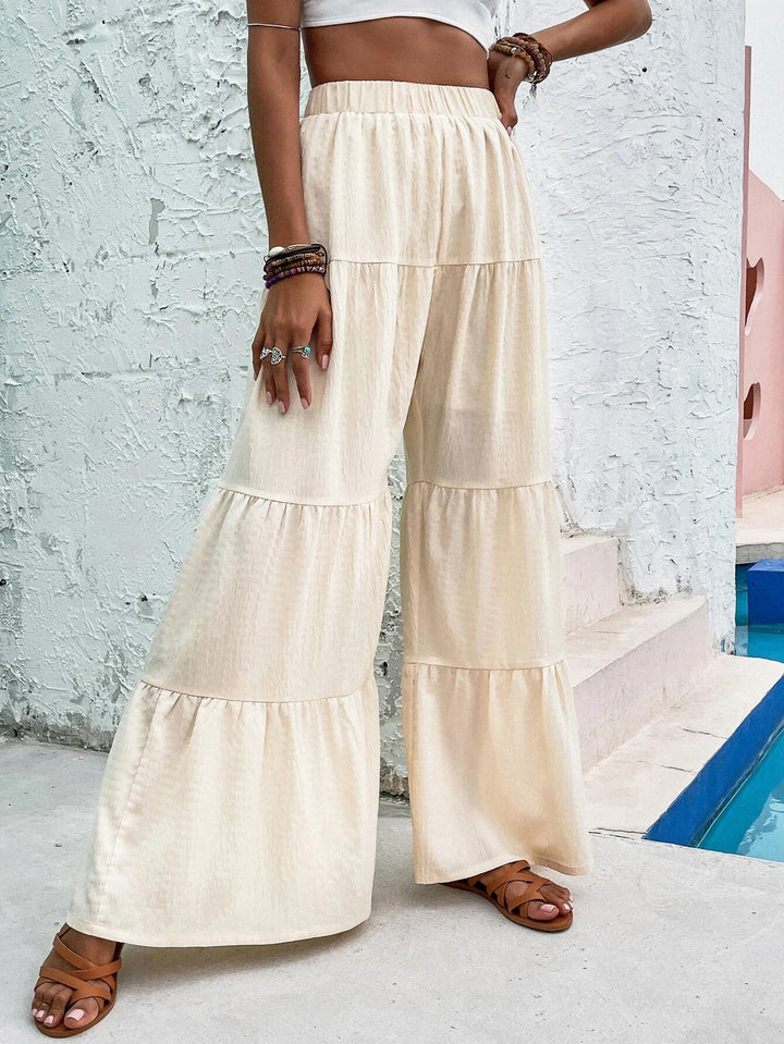 Cream Elastic Waist Tiered Pant