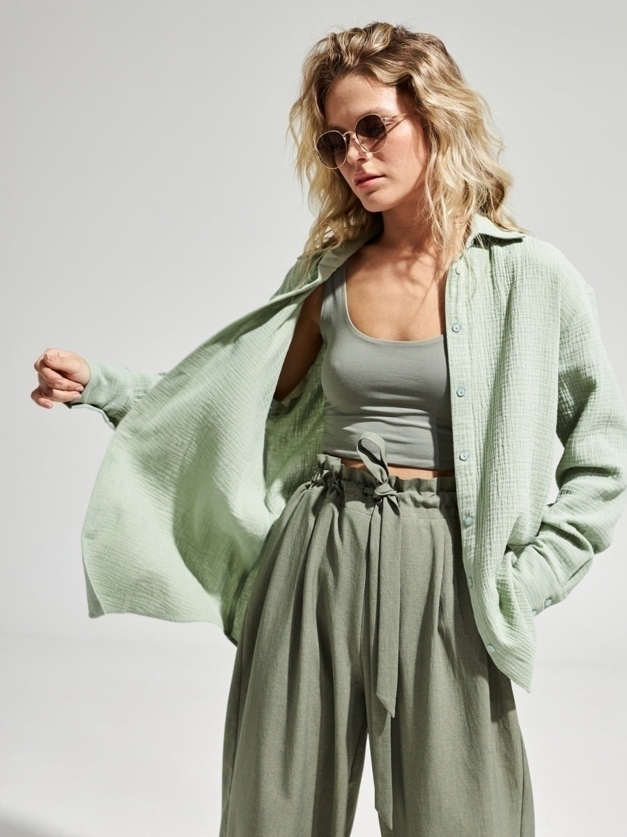 Aqua Full Sleeve Collarded Solid Shirt