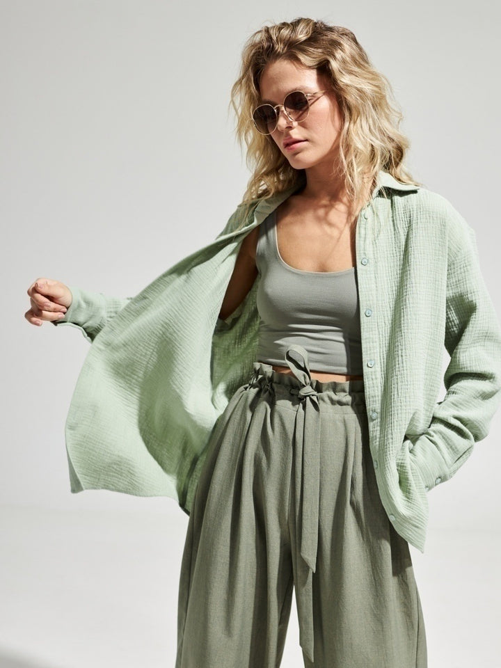 Aqua Full Sleeve Collarded Solid Shirt