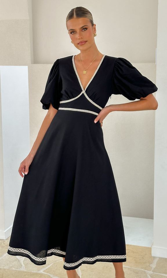Black Plunge Neck Contrast Binding Dress