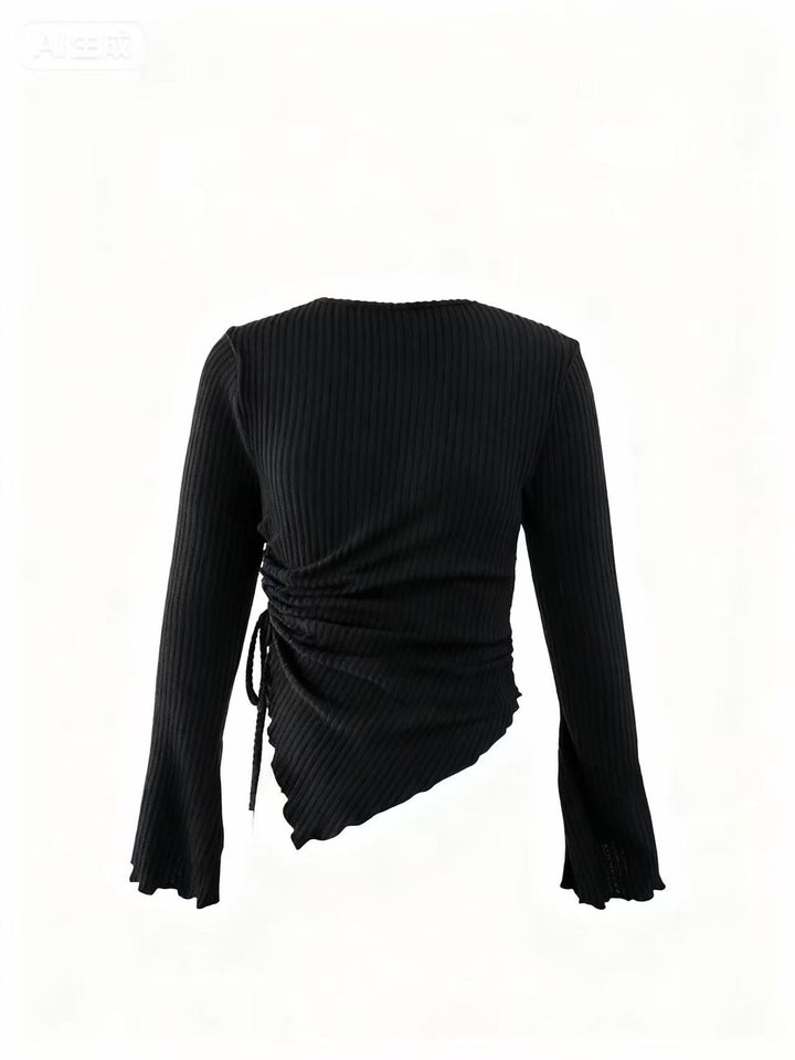 Black Bell Sleeve Side Ruched Top