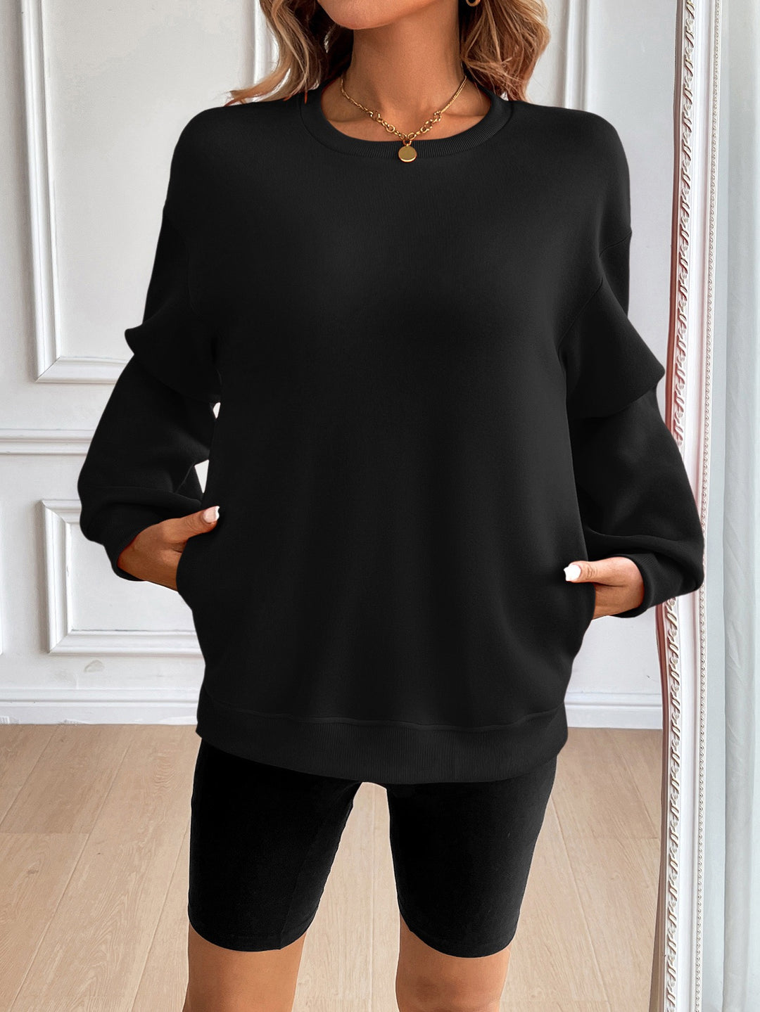 Black  Shouler Drop Pullover