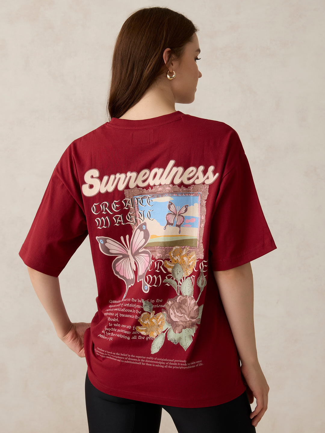 Maroon Graphic Oversized T-Shirt