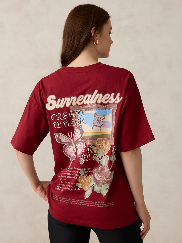 Maroon Graphic Oversized T-Shirt