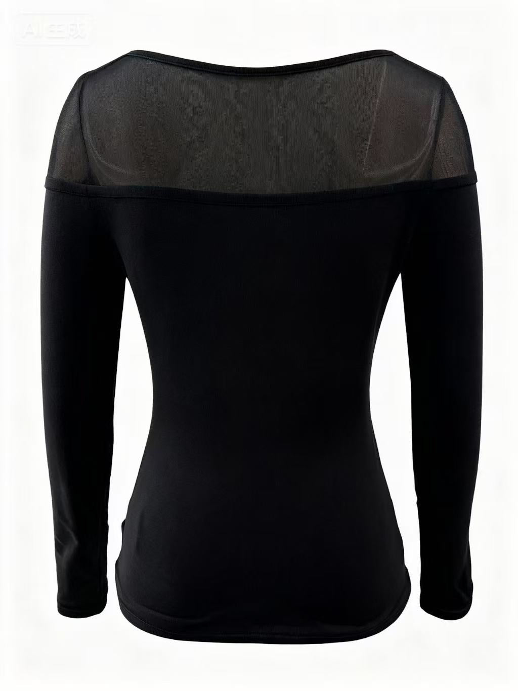 Black Full Sleeve Mesh Detail Top