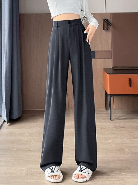 Grey High Waist Wide Leg Trousers
