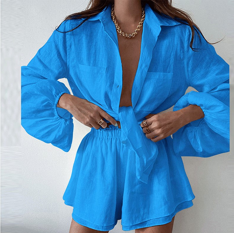 Blue Shirt With Wide Shorts Co-Ord Set