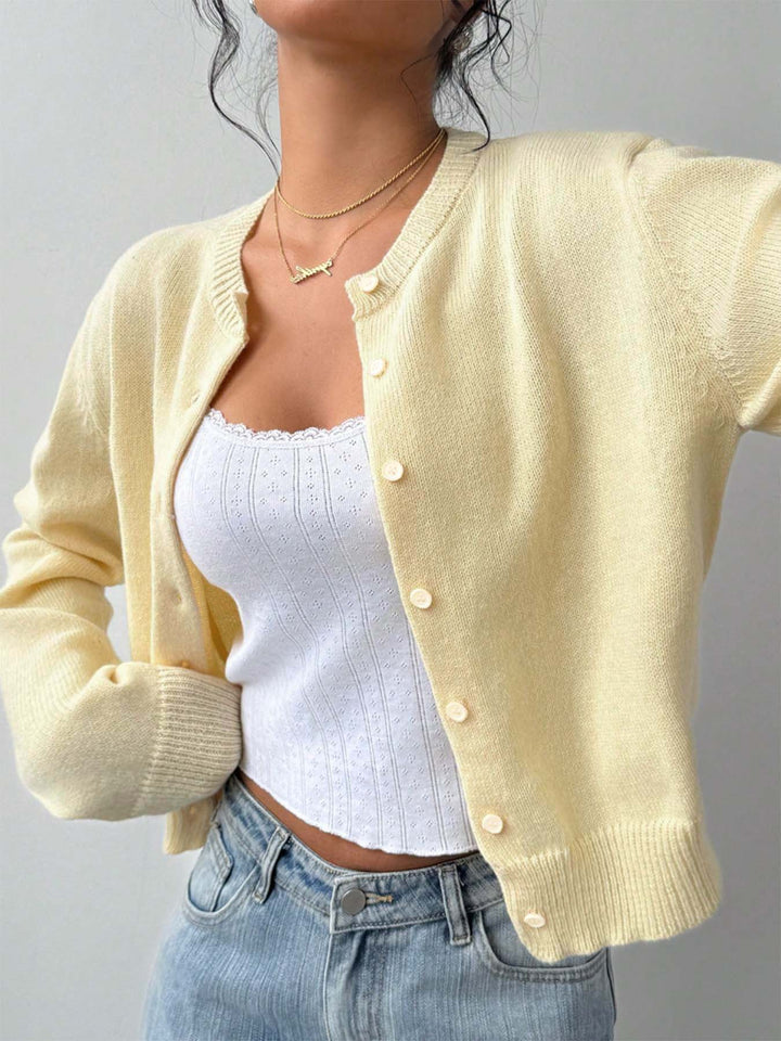 Yellow Full Sleeve Relaxed Button Down Cardigan
