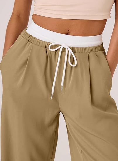 Khaki Baggy Fit Contrast Waistband Sweatpants